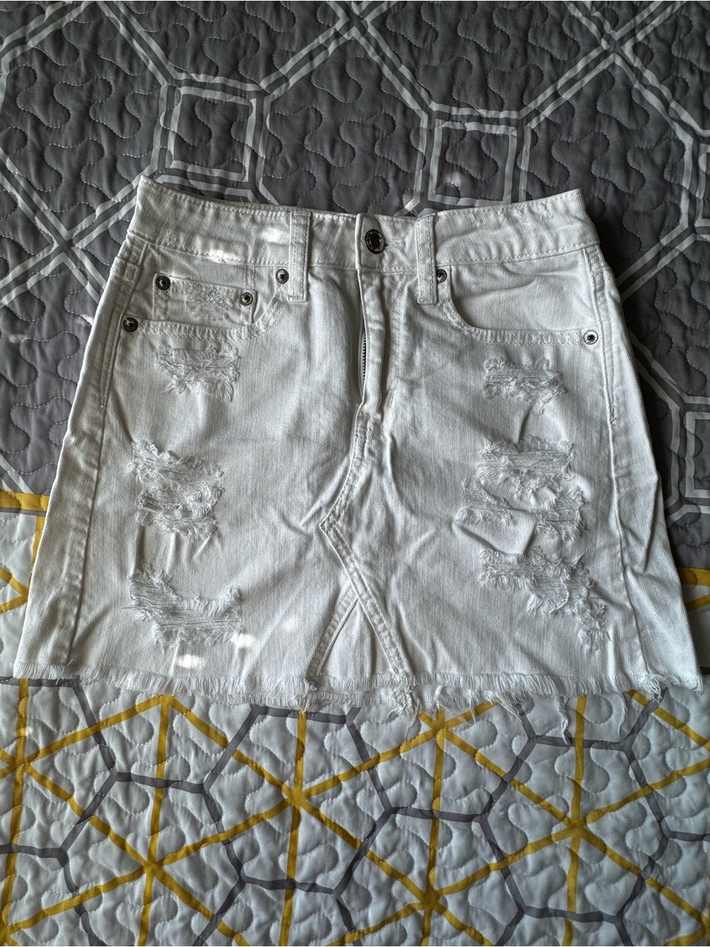 American Eagle Outfitters White Distressed Denim Mini Skirt